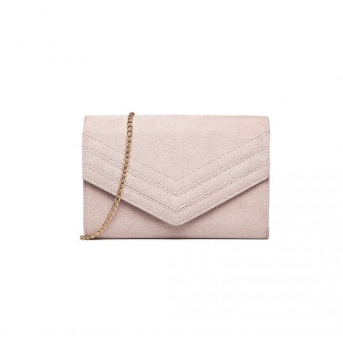 LP1963 Miss Lulu Chevron Envelope Clutch Bag Pink With Gold Tone Hardware For Evening Wear | Neil's Luggage Store
