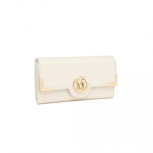 Miss Lulu Leather Look Compact Classic Long Purse Beige | Neil's Luggage Store