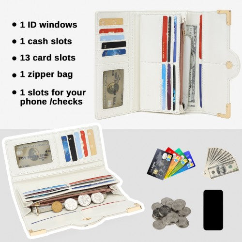 Miss Lulu Leather Look Compact Classic Long Purse Beige | Neil's Luggage Store