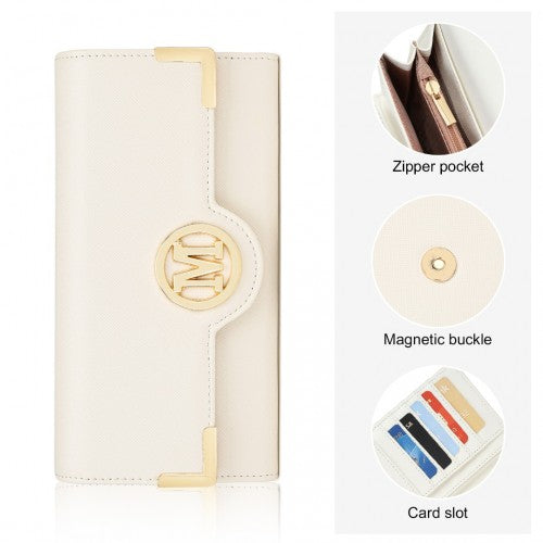 Miss Lulu Leather Look Compact Classic Long Purse Beige | Neil's Luggage Store