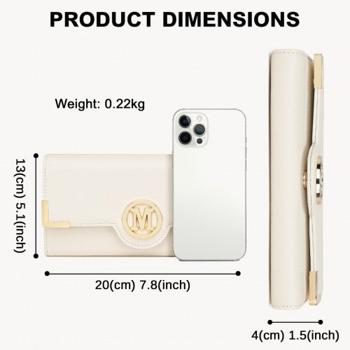 Miss Lulu Leather Look Compact Classic Long Purse Beige | Neil's Luggage Store