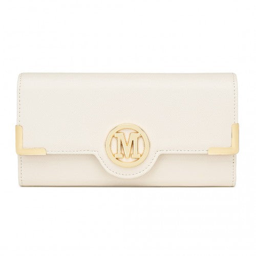 Miss Lulu Leather Look Compact Classic Long Purse Beige | Neil's Luggage Store