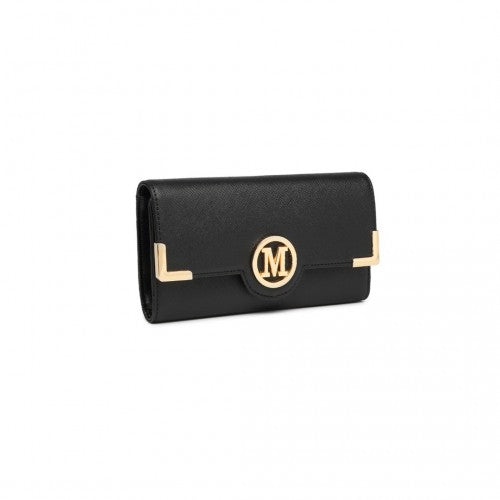 LP2022 - Miss Lulu Leather Look Classic Long Purse - Black | Neil's Luggage Store