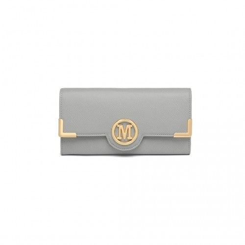 LP2022 - Miss Lulu Leather Look Classic Long Purse - Grey | Neil's Luggage Store