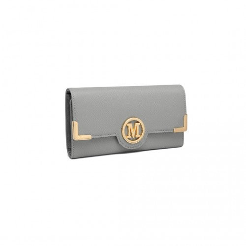LP2022 - Miss Lulu Leather Look Classic Long Purse - Grey | Neil's Luggage Store