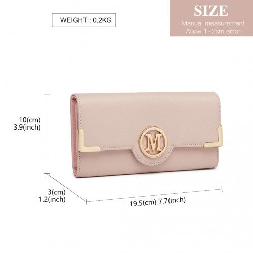LP2022 - Miss Lulu Leather Look Classic Long Purse - Pink | Neil's Luggage Store