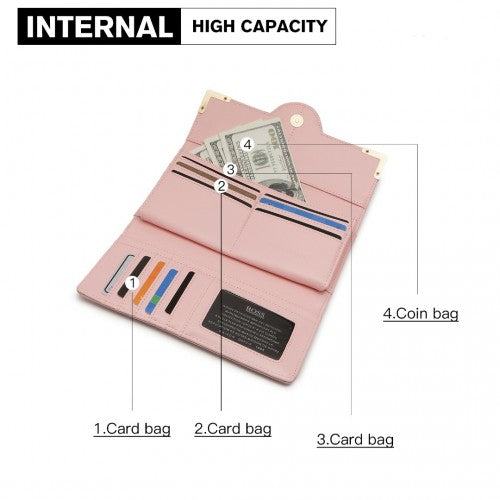 LP2022 - Miss Lulu Leather Look Classic Long Purse - Pink | Neil's Luggage Store