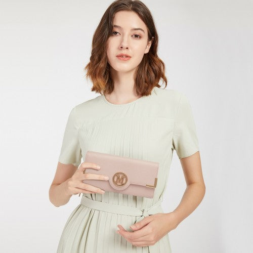 LP2022 - Miss Lulu Leather Look Classic Long Purse - Pink | Neil's Luggage Store