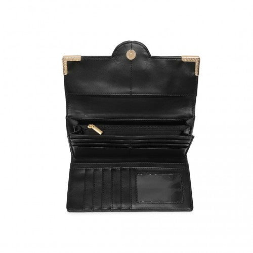 LP2022 - Miss Lulu Leather Look Classic Long Purse - Black | Neil's Luggage Store