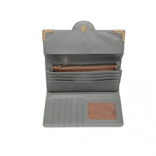 LP2022 - Miss Lulu Leather Look Classic Long Purse - Grey | Neil's Luggage Store