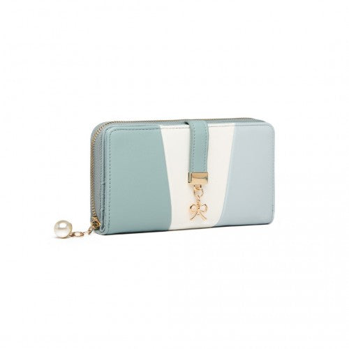 LP2030 - Miss Lulu Tri Colour Women's Leather Look Purse - Light Blue | Neil's Luggage Store