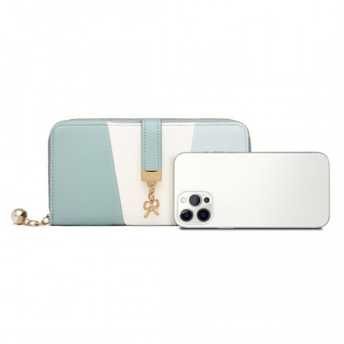 LP2030 - Miss Lulu Tri Colour Women's Leather Look Purse - Light Blue | Neil's Luggage Store