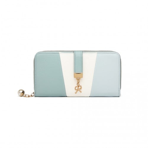 LP2030 - Miss Lulu Tri Colour Women's Leather Look Purse - Light Blue | Neil's Luggage Store