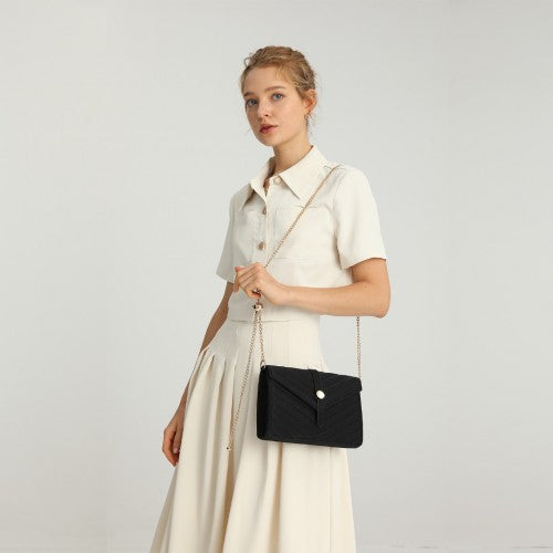 LP2205 - Miss Lulu V-stitched Flap Leather Chain Bag - Pink | Neil's Luggage Store