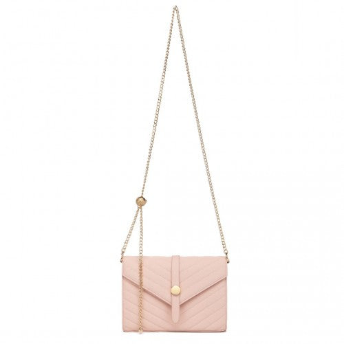 LP2205 - Miss Lulu V-stitched Flap Leather Chain Bag - Pink | Neil's Luggage Store