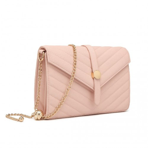 LP2205 - Miss Lulu V-stitched Flap Leather Chain Bag - Pink | Neil's Luggage Store