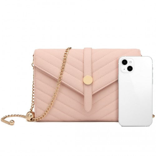 LP2205 - Miss Lulu V-stitched Flap Leather Chain Bag - Pink | Neil's Luggage Store