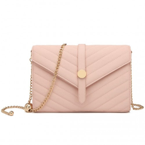 LP2205 - Miss Lulu V-stitched Flap Leather Chain Bag - Pink | Neil's Luggage Store