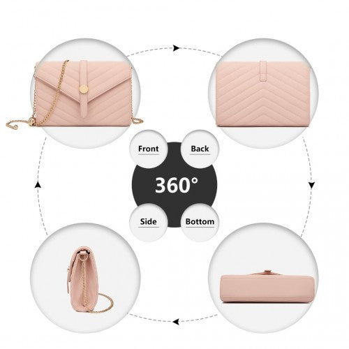 LP2205 - Miss Lulu V-stitched Flap Leather Chain Bag - Pink | Neil's Luggage Store