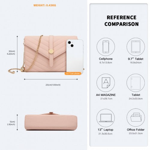 LP2205 - Miss Lulu V-stitched Flap Leather Chain Bag - Pink | Neil's Luggage Store
