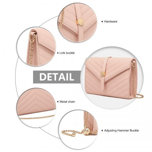 LP2205 - Miss Lulu V-stitched Flap Leather Chain Bag - Pink | Neil's Luggage Store