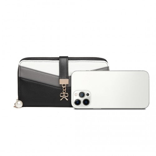 LP2215 - Miss Lulu Mixed Colour Women's Leather Look Clutch Purse - Black | Neil's Luggage Store
