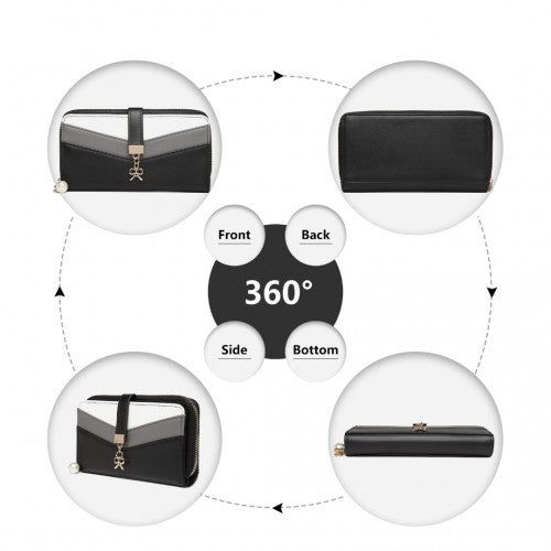 LP2215 - Miss Lulu Mixed Colour Women's Leather Look Clutch Purse - Black | Neil's Luggage Store