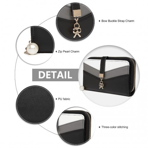 LP2215 - Miss Lulu Mixed Colour Women's Leather Look Clutch Purse - Black | Neil's Luggage Store