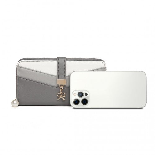 LP2215 - Miss Lulu Mixed Colour Women's Leather Look Clutch Purse - Grey | Neil's Luggage Store