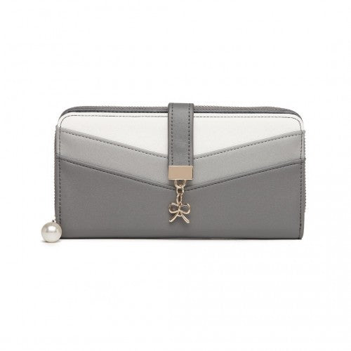 LP2215 - Miss Lulu Mixed Colour Women's Leather Look Clutch Purse - Grey | Neil's Luggage Store