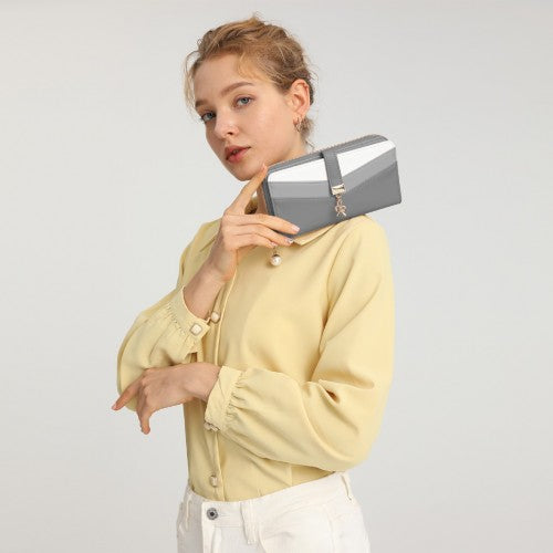 LP2215 - Miss Lulu Mixed Colour Women's Leather Look Clutch Purse - Grey | Neil's Luggage Store