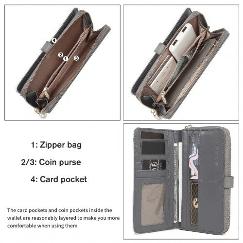 LP2215 - Miss Lulu Mixed Colour Women's Leather Look Clutch Purse - Grey | Neil's Luggage Store