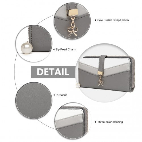 LP2215 - Miss Lulu Mixed Colour Women's Leather Look Clutch Purse - Grey | Neil's Luggage Store