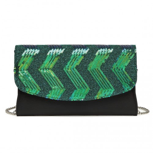 LP2311 - Miss Lulu Gorgeous Sequins Evening Clutch Bag Chain Shoulder Bag - Black And Green | Neil's Luggage Store