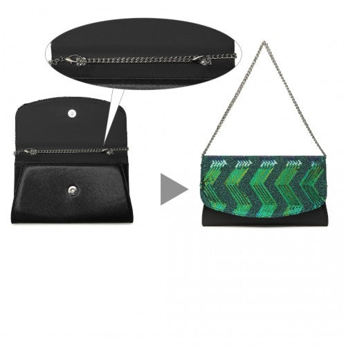 LP2311 - Miss Lulu Gorgeous Sequins Evening Clutch Bag Chain Shoulder Bag - Black And Green | Neil's Luggage Store