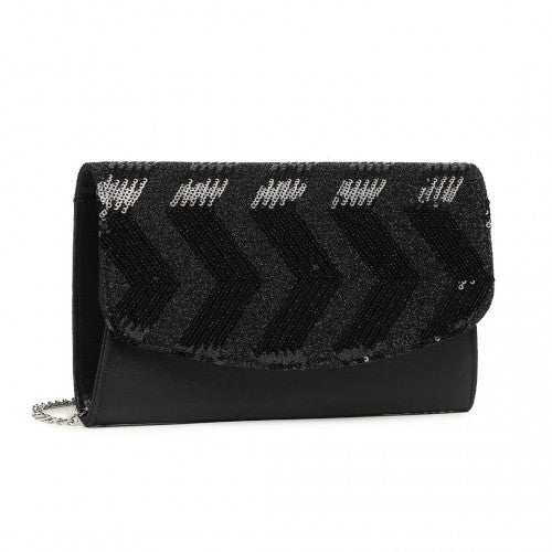 LP2311 - Miss Lulu Gorgeous Sequins Evening Clutch Bag Chain Shoulder Bag - Black | Neil's Luggage Store