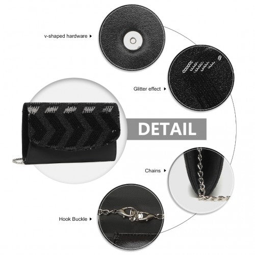 LP2311 - Miss Lulu Gorgeous Sequins Evening Clutch Bag Chain Shoulder Bag - Black | Neil's Luggage Store