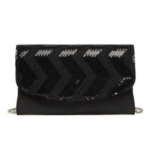 LP2311 - Miss Lulu Gorgeous Sequins Evening Clutch Bag Chain Shoulder Bag - Black | Neil's Luggage Store