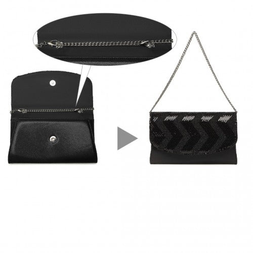LP2311 - Miss Lulu Gorgeous Sequins Evening Clutch Bag Chain Shoulder Bag - Black | Neil's Luggage Store