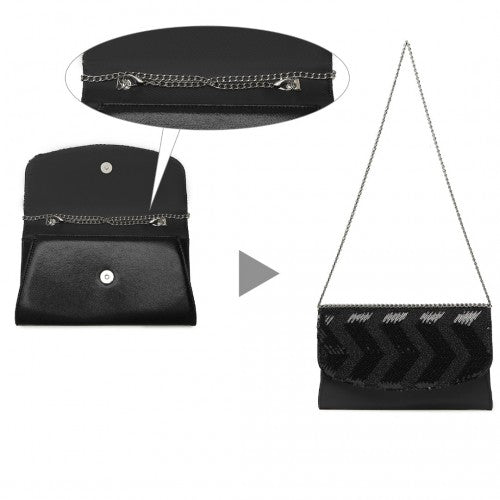 LP2311 - Miss Lulu Gorgeous Sequins Evening Clutch Bag Chain Shoulder Bag - Black | Neil's Luggage Store