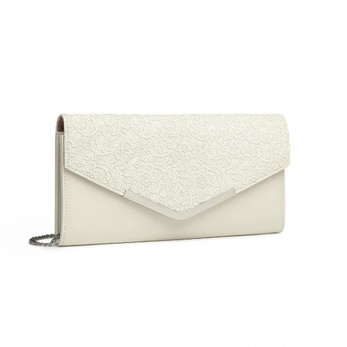 LP2312 - Miss Lulu Lace Envelope Flap Clutch Evening Bag - Beige | Neil's Luggage Store