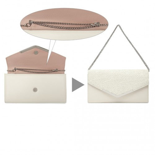 LP2312 - Miss Lulu Lace Envelope Flap Clutch Evening Bag - Beige | Neil's Luggage Store