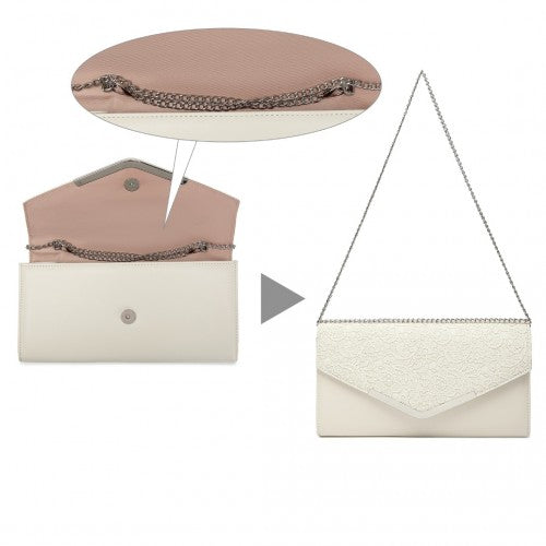 LP2312 - Miss Lulu Lace Envelope Flap Clutch Evening Bag - Beige | Neil's Luggage Store