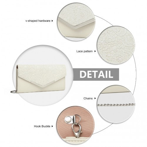 LP2312 - Miss Lulu Lace Envelope Flap Clutch Evening Bag - Beige | Neil's Luggage Store