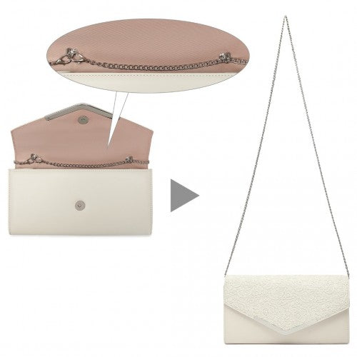 LP2312 - Miss Lulu Lace Envelope Flap Clutch Evening Bag - Beige | Neil's Luggage Store