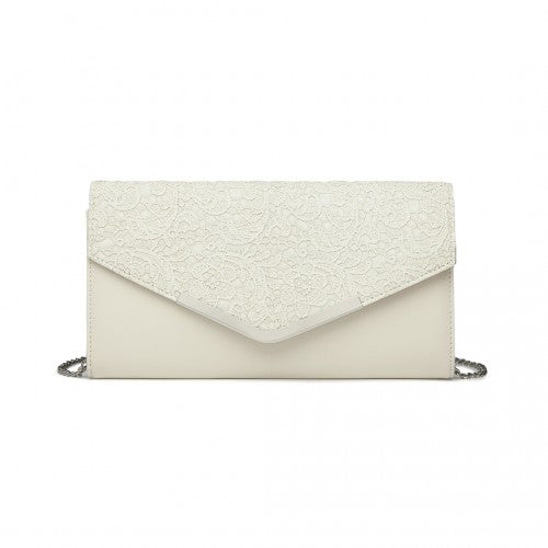 LP2312 - Miss Lulu Lace Envelope Flap Clutch Evening Bag - Beige | Neil's Luggage Store