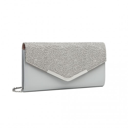 LP2312 - Miss Lulu Lace Envelope Flap Clutch Evening Bag - Grey | Neil's Luggage Store