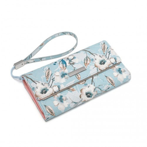 LP2353F - Miss Lulu Ladies' Flower Printed PU Leather Long Purse - Blue | Neil's Luggage Store