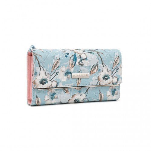 LP2353F - Miss Lulu Ladies' Flower Printed PU Leather Long Purse - Blue | Neil's Luggage Store