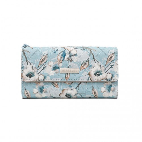 LP2353F - Miss Lulu Ladies' Flower Printed PU Leather Long Purse - Blue | Neil's Luggage Store
